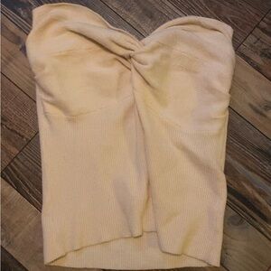 Amazon Cream Strapless Twist-Front Ribbed Tank Top